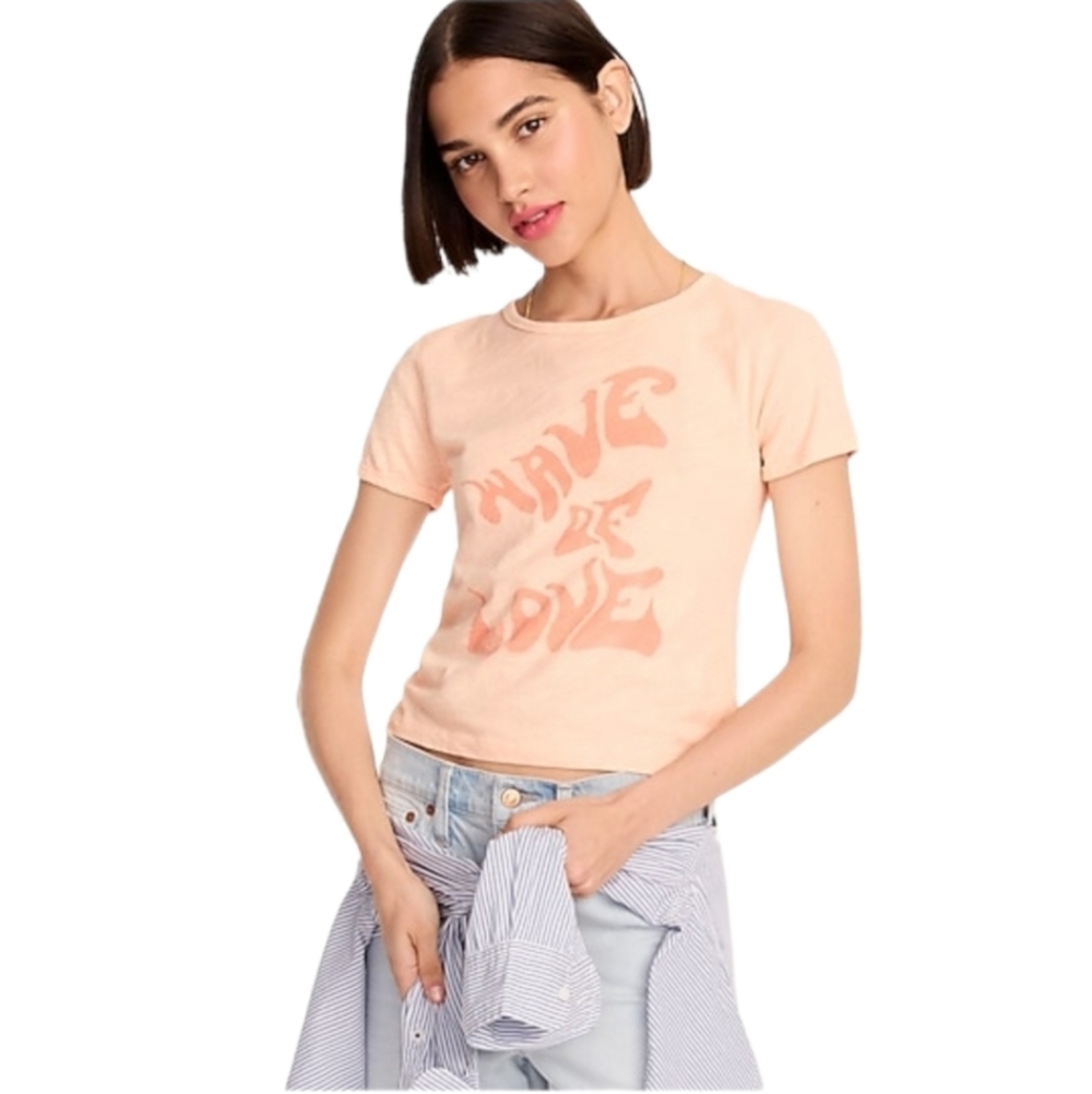 J. Crew Cropped "Wave of Love" T Shirt Iced Peach Bohemian Summer Special